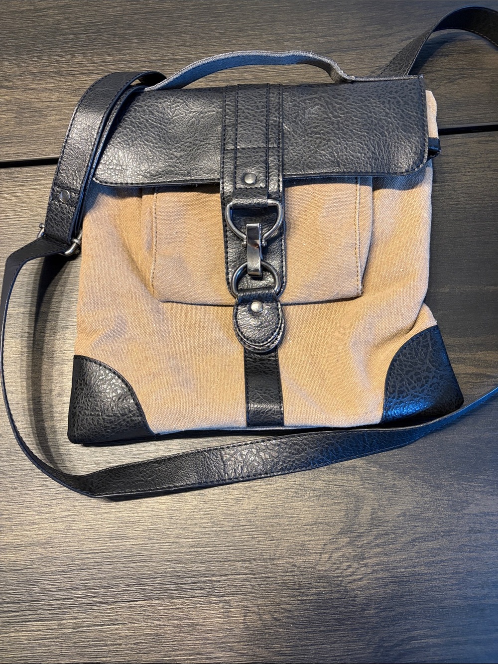 Mona B Black & Tan Canvas Crossbody Bag